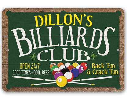 Personalized - Billiard Club - Metal Sign
