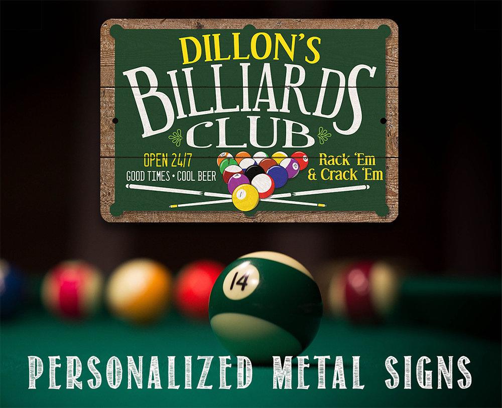 Personalized - Billiard Club - Metal Sign