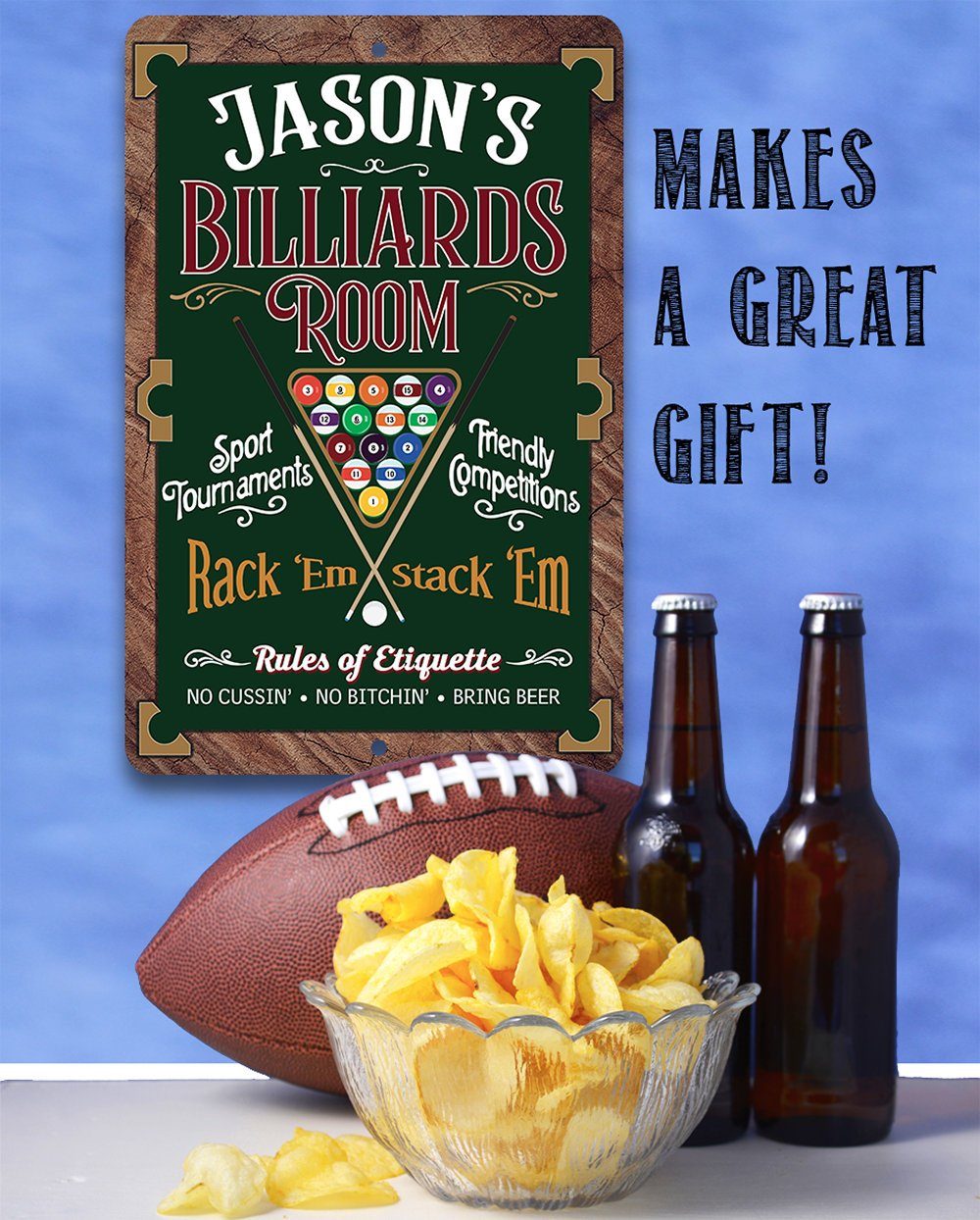 Personalized - Billiards Room Rack"Em Stack 'Em - Metal Sign