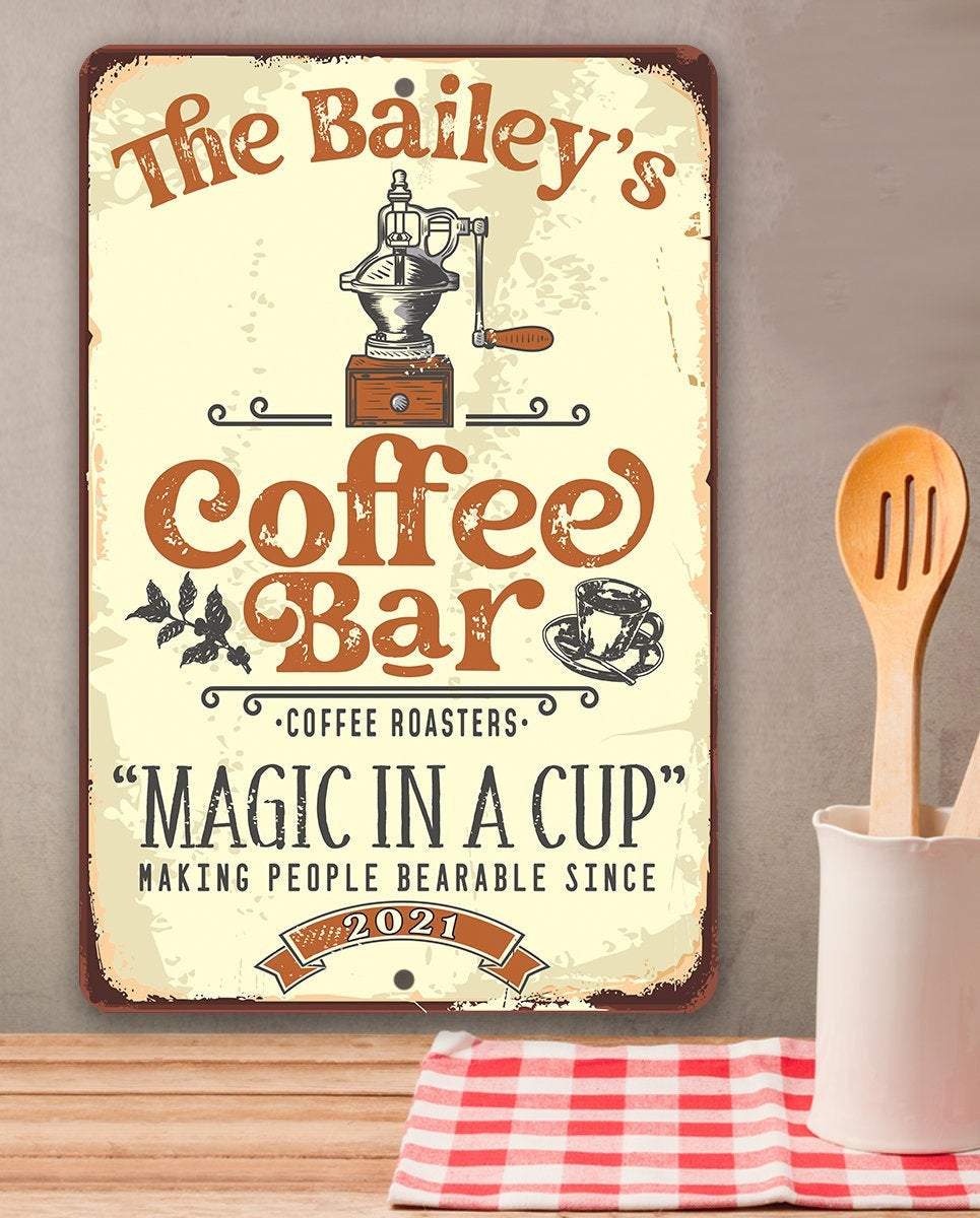 Personalized - Coffee Bar Magic In A Cup - Metal Sign