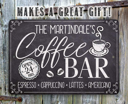 Personalized - Coffee Bar Open 24 Hours - Metal Sign