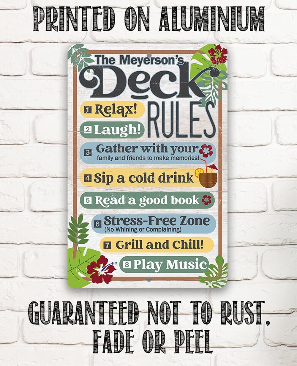 Personalized - Deck Rules Relax Laugh Gather With Your Family - Metal Sign