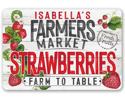 Personalized - Farmers Market Strawberries - Metal Sign