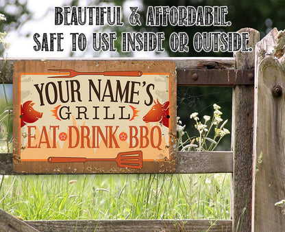 Personalized - Grill, Eat, Drink BBQ - Metal Sign
