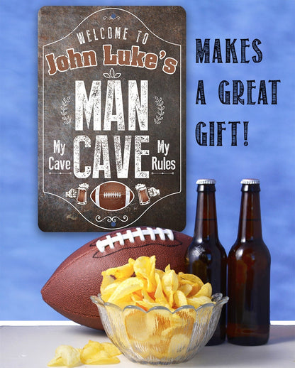 Personalized - Man Cave, My Cave, My Rules - Metal Sign