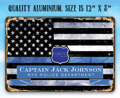 Personalized - Blue Line Police Support - Metal Sign