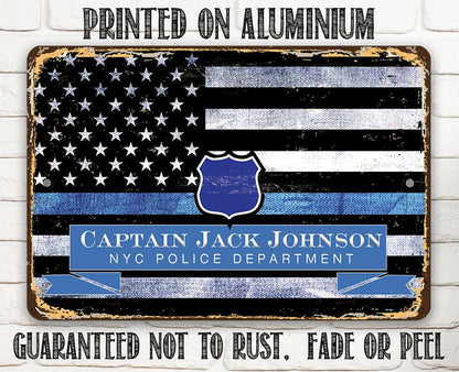Personalized - Blue Line Police Support - Metal Sign