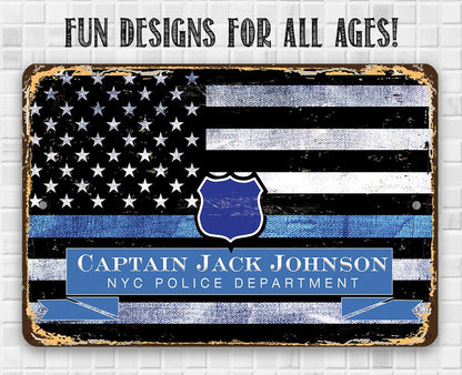 Personalized - Blue Line Police Support - Metal Sign