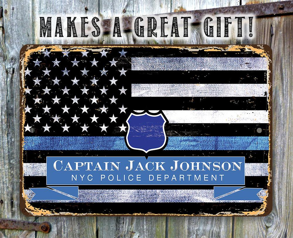Personalized - Blue Line Police Support - Metal Sign