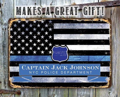 Personalized - Blue Line Police Support - Metal Sign