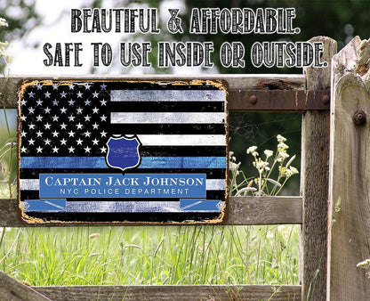 Personalized - Blue Line Police Support - Metal Sign
