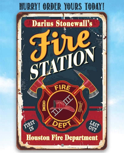 Personalized - Fire Station - Metal Sign