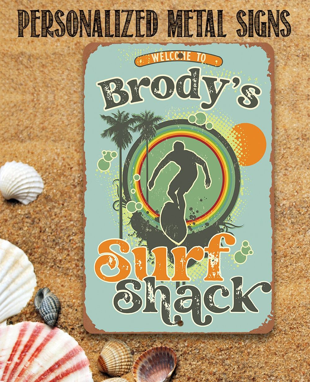 Personalized - Surf Shack Surfing Guy - Metal Sign