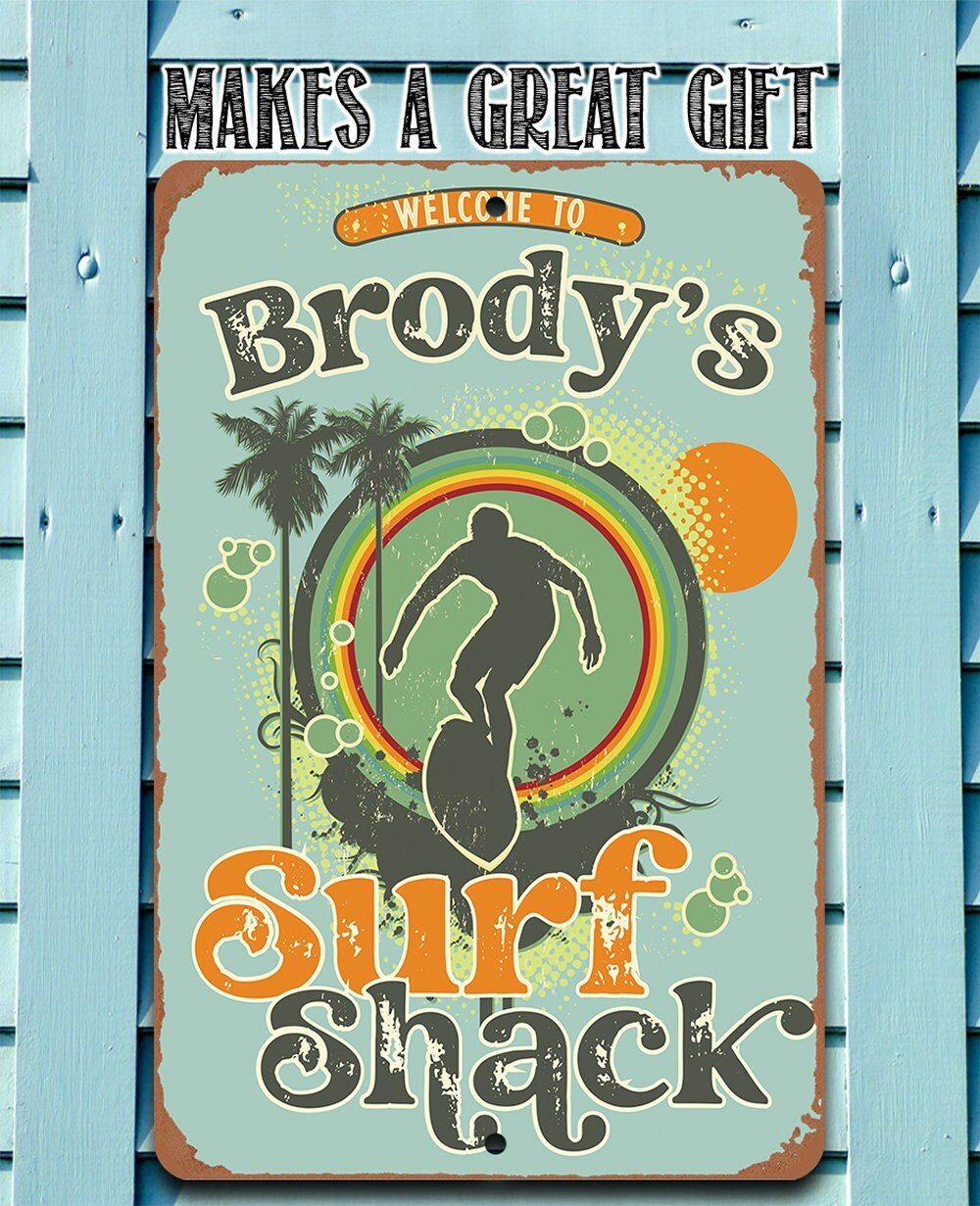 Personalized - Surf Shack Surfing Guy - Metal Sign