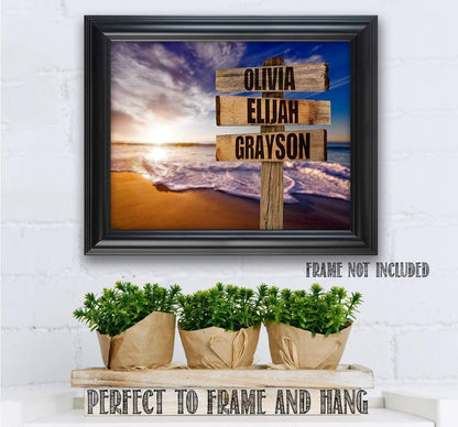 Personalized - Names Sign Post Art - Sunset Beach - Print or Canvas