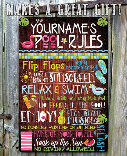 Personalized - Pool Rules - Metal Sign