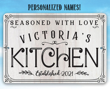 Personalized - Seasoned With Love Kitchen - Metal Sign