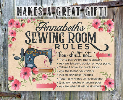Personalized - Sewing Room Rules - Metal Sign
