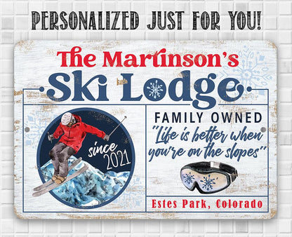Personalized - Ski Lodge - Metal Sign