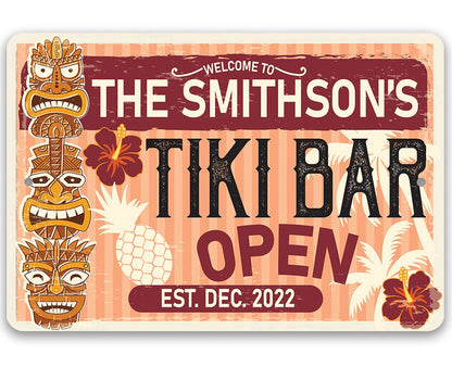Personalized - Tiki Bar Open - Metal Sign