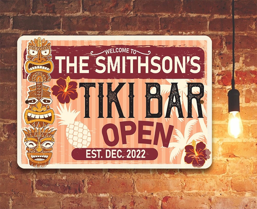 Personalized - Tiki Bar Open - Metal Sign