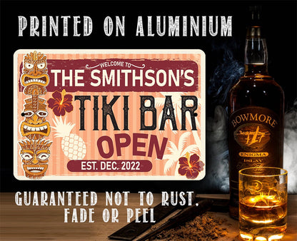 Personalized - Tiki Bar Open - Metal Sign