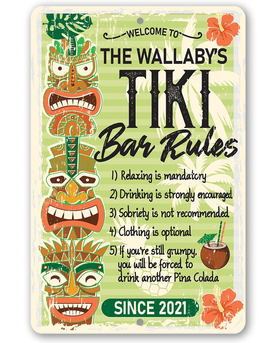 Personalized - Tiki Bar Rules - Metal Sign