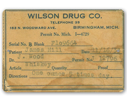Prohibition Whiskey Prescription - Metal Sign
