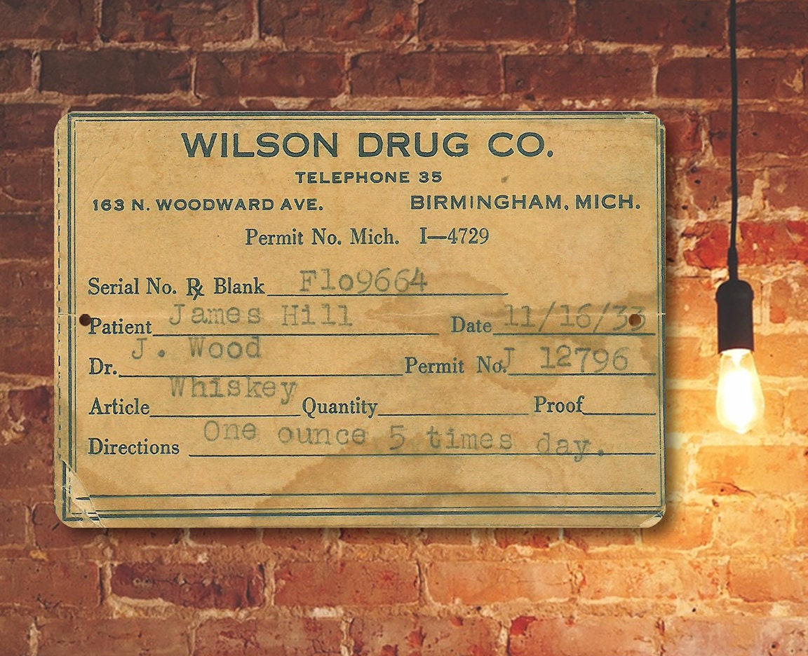 Prohibition Whiskey Prescription - Metal Sign