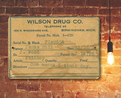 Prohibition Whiskey Prescription - Metal Sign