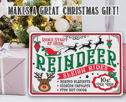 Reindeer Sleigh Rides - Metal Sign
