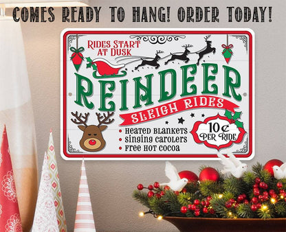 Reindeer Sleigh Rides - Metal Sign