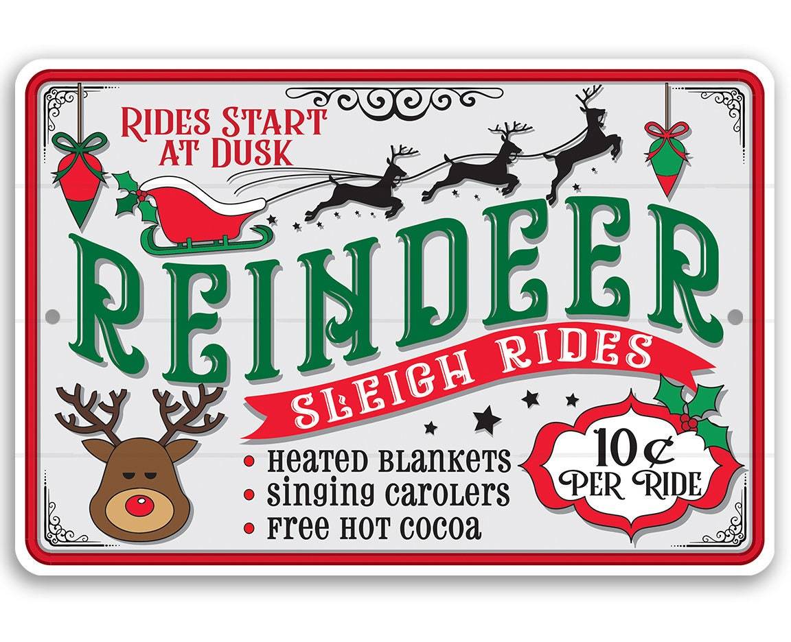 Reindeer Sleigh Rides - Metal Sign