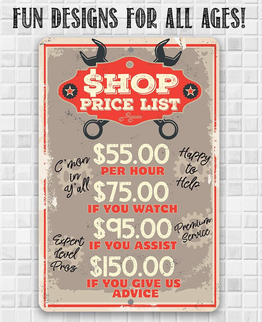 Shop Price List - Metal Sign