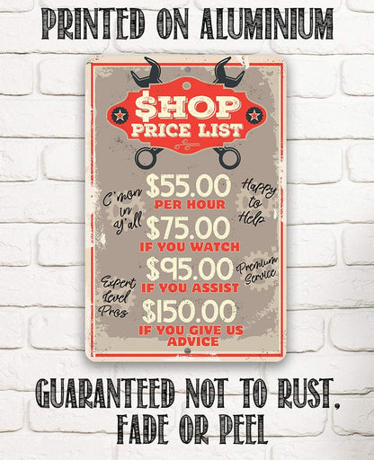 Shop Price List - Metal Sign