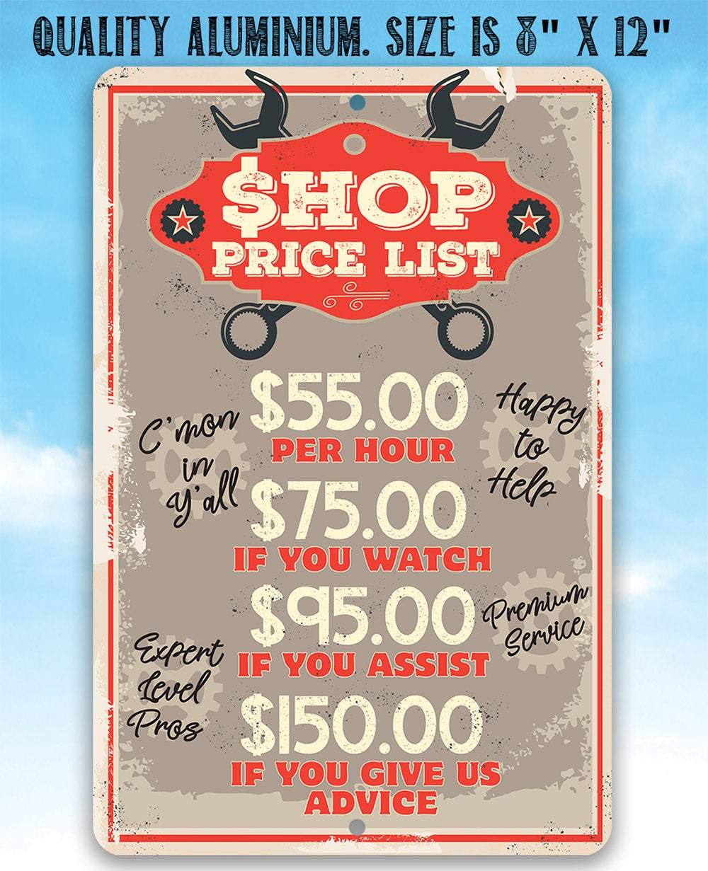 Shop Price List - Metal Sign