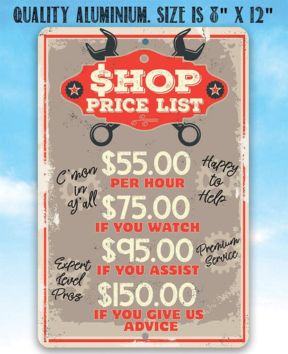 Shop Price List - Metal Sign