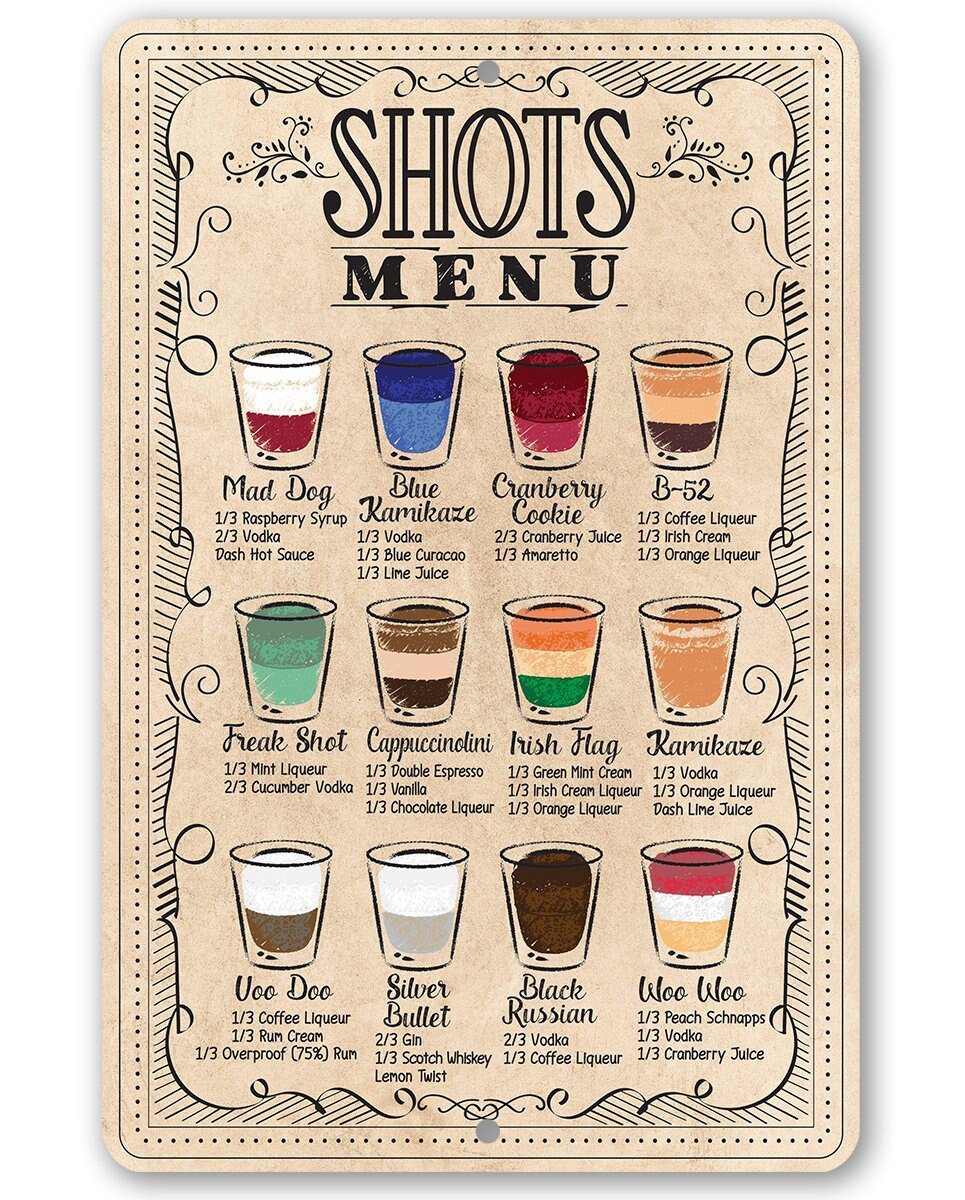 Shots Menu - Metal Sign