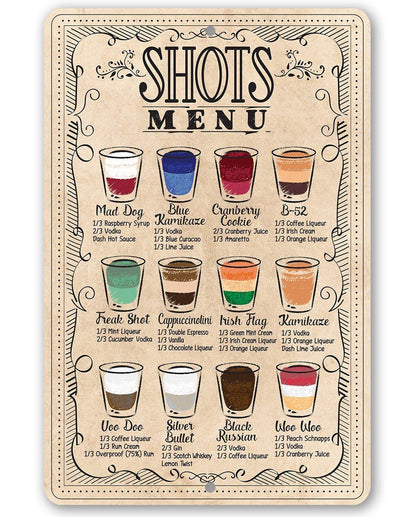 Shots Menu - Metal Sign
