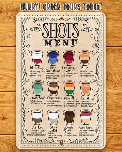 Shots Menu - Metal Sign