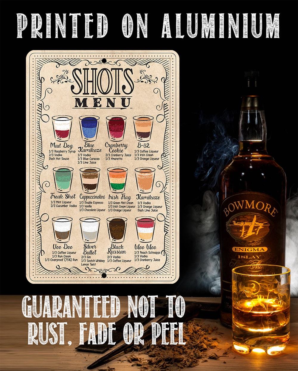 Shots Menu - Metal Sign