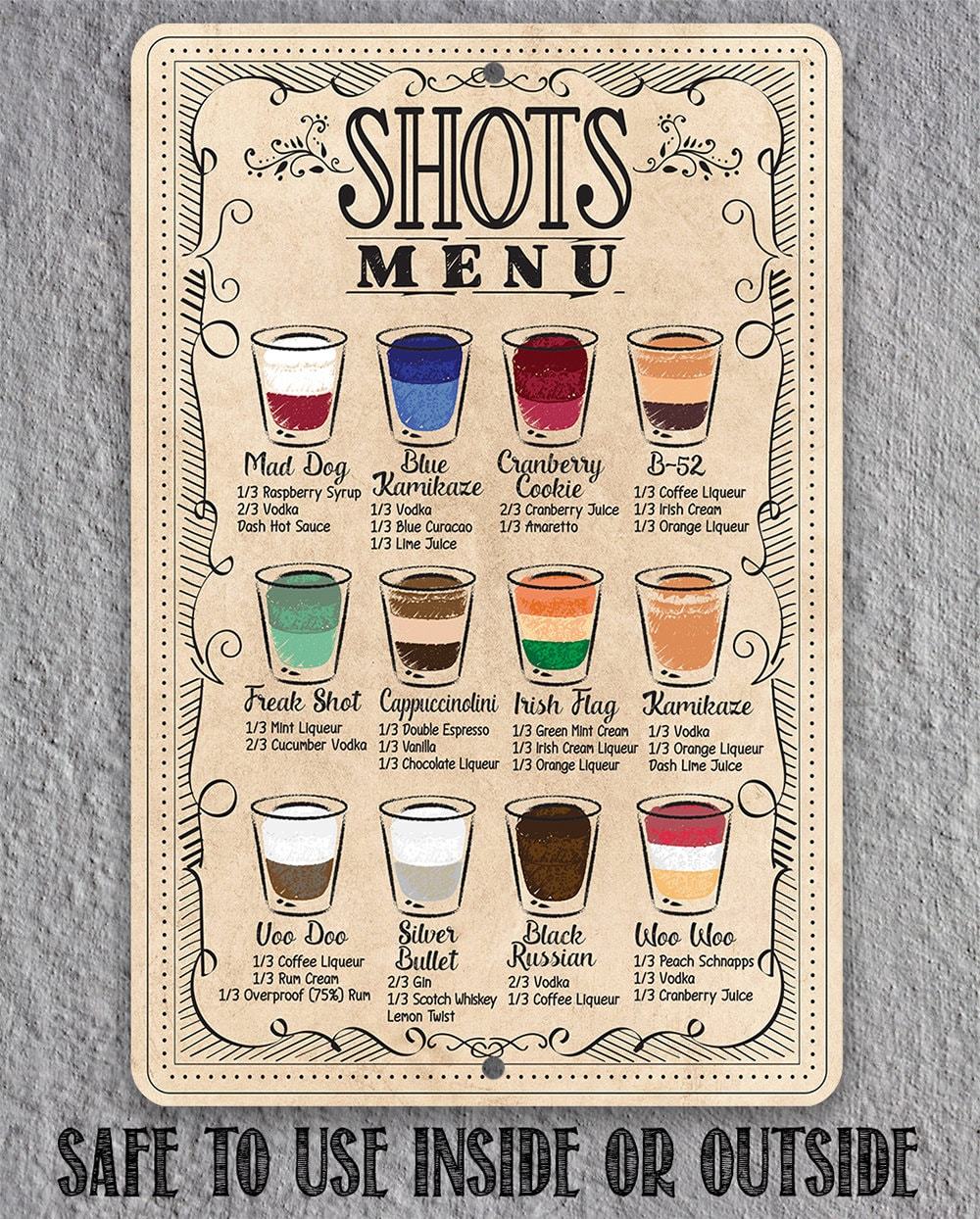 Shots Menu - Metal Sign