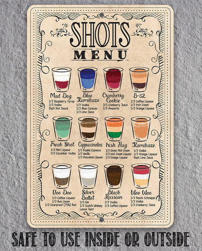 Shots Menu - Metal Sign