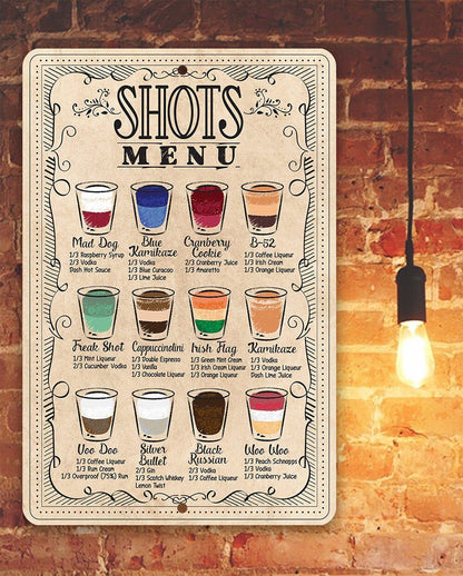 Shots Menu - Metal Sign