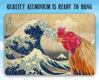 The Great Wave off Kanagawa Painting - Interrupted by Rooster - Metal Sign