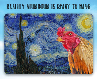 The Starry Night Painting - Interrupted by Rooster - Metal Sign