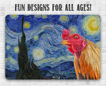The Starry Night Painting - Interrupted by Rooster - Metal Sign