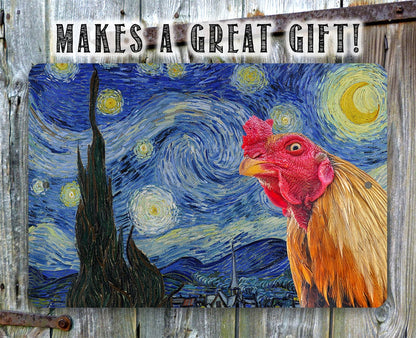 The Starry Night Painting - Interrupted by Rooster - Metal Sign