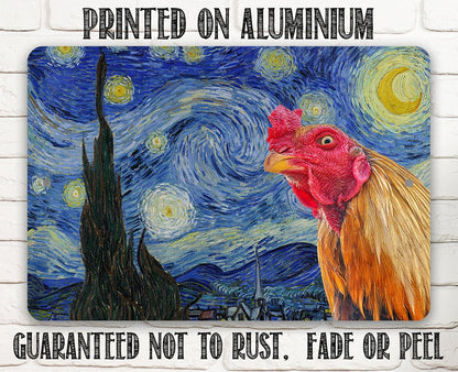 The Starry Night Painting - Interrupted by Rooster - Metal Sign