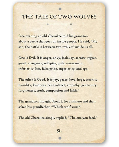 The Tale of Two Wolves - Metal Sign